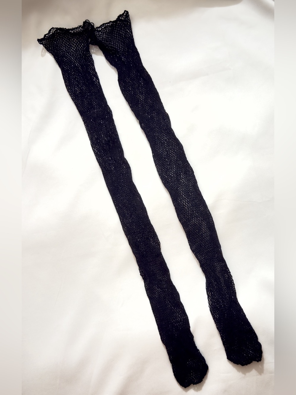 NWOT Black Fishnet Thigh High Stockings No Silicone Band - OS